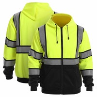 Sudadera con Capucha de Manga Larga de Alta Visibilidad Personalizada LAMRON INTERNATIONAL, con Cierre, Alta Reflexión, Seguridad, Secado Rápido, Transpirable, de Poliéster, para Trabajo
