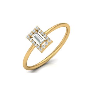 เครื่องประดับ avarta 14K สีเหลืองทอง Dainty Baguette Halo แหวนเพชร - Product Image 1