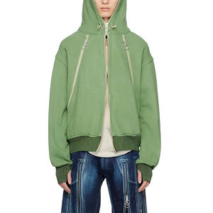 Sweat-shirt technique pour homme de haute qualité, à épaules tombantes, ourlet côtelé lavé, surdimensionné, style boxy, en molleton français vintage, avec plusieurs fermetures éclair, style cargo - Product Image 1