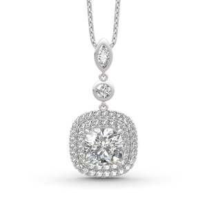 Collier Jeulia en argent sterling avec moissanite taille coussin double halo et sertissage griffe - Product Image 1