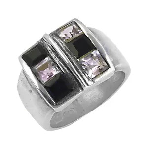 <b>Rose</b> Gold Plated Sterling Silver Hypoallergenic Cubic Zirconia Fashion Ring for Women-Modern Design <b>Black</b>/Clear Stones - Product Image 3