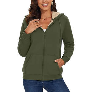 <b>Women's</b> Zip-Up Hooded <b>Sherpa</b> Lined Fleece Thermal <b>Jacket</b> Full-Zip Winter Warm Casual Eco-Friendly Front Logo Coats Pockets - Product Image 2