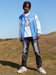 Veste universitaire premium pour homme, corps en laine et manches en cuir véritable, veste bomber classique de baseball universitaire, couleur unie - Product Image 5