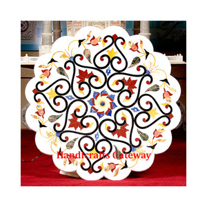 Indian Handmade White Marble Mother Of Pearl Inlay Art <b>Work</b> <b>Table</b> Top Attractive Design College Use With Dining Marble <b>Table</b> Top - Product Image 1