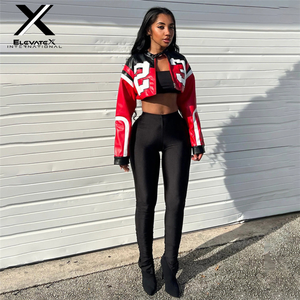 ¡Novedad de 2024! Chaqueta universitaria a prueba de viento teñida Lisa para mujer, chaqueta recortada de moda de cuero PU para béisbol Varsity, chaqueta de carreras para mujer - Product Image 3