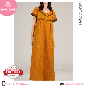 Medias mangas cuello redondo 100% algodón hecho personalizado señoras ropa de dormir de mujer tejido largo camisón amarillo con flor roja - Product Image 3