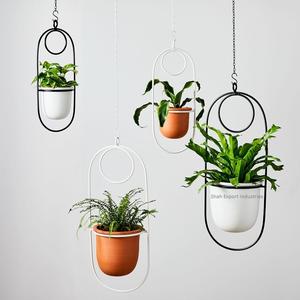 Attrayant métal plaqué or tenture murale jardinière forme ovale pour la maison entrée chemin décor suspendu fleur planteur avec chaîne - Product Image 2