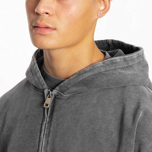 Sweats à capuche délavés à l'acide avec logo personnalisé élégant pour hommes Double fermeture éclair Vêtements décontractés pour l'extérieur Usine directe Fourniture Sweats à capuche pour hommes - Product Image 6