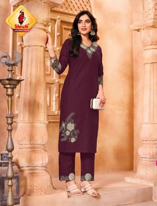 Vêtements décontractés en coton et lin avec broderie de fil pour le travail Pantalon Kurti et Dupatta Fabricant et fournisseur de l'Inde au taux le plus bas - Product Image 4