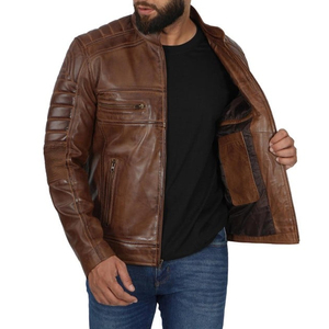 Original Genuine Leather Slim Fit Hooded Jacket for Men Classic Fashionable Biker Motorcycle Waterproof Windproof Winter Front - Product Image 6