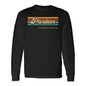 T-shirt a maniche lunghe Puritan Pennsylvania con design vintage a strisce color tramonto - Product Image 1