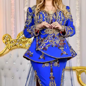 DAZZLING ROYAL-BLUE-VESTE & ROBE KARAKOU AVEC VOILE AVEC Perles de Verre en Cristal Agrémentées, pierre, Dabka Work FOR Wedding = 2024 - Product Image 1