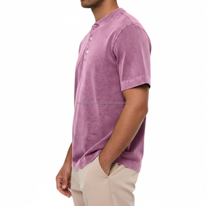 Camiseta Henley de Algodón Lavado, Corte Ajustado, Venta al Por Mayor, Pedidos al Por Mayor, OEM, Etiqueta Privada Personalizada para Hombre - Product Image 3