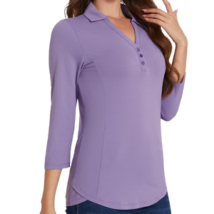 Women's <b>Pink</b> Long Sleeve <b>Polo</b> <b>Shirt</b> Solid Color Knitted Breathable Casual Fit Regular Length Full Sleeve Sporty Style <b>Polo</b> <b>Shirt</b> - Product Image 3