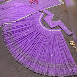 Vêtements Ethniques Fête Malai Satin Broderie Travail Lehenga Choli Avec Dupatta Achats en ligne Inde Traditionnel Lehengas - Product Image 2