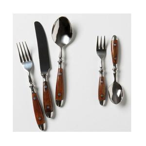 Ensemble de couverts en laiton de 5 pièces avec manche en bois plaqué nickel argenté pour l'artisanat, ensemble fait main, ensemble de couverts de cuisine - Product Image 1