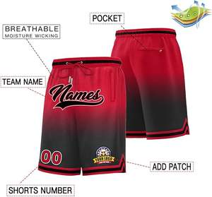 Pantalones cortos de baloncesto con logotipo de Custo, diseño de sublimación rojo y negro de alta calidad, cintura elástica, pantalones cortos para equipos de adultos con bolsillos laterales - Product Image 2