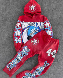 Venta al por mayor ácido lavado desgastado Vintage Boxy Heavyweigh chándal gimnasio acampanado pantalones de chándal con capucha dos piezas conjunto sublimación carga - Product Image 5