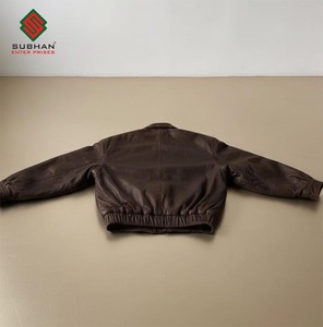 Blouson aviateur décontracté en cuir synthétique pour homme, style vintage des années 90, marron vieilli, coupe oversize, fermeture éclair, service OEM - Product Image 2