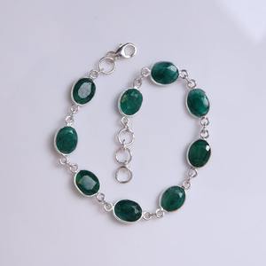 <b>925</b> <b>Sterling</b> <b>Silver</b> Boho Style Classic <b>Bracelet</b> Handmade Best Quality Solid Emerald Gemstone Rhodium Plated Spinner <b>Bracelet</b> - Product Image 2