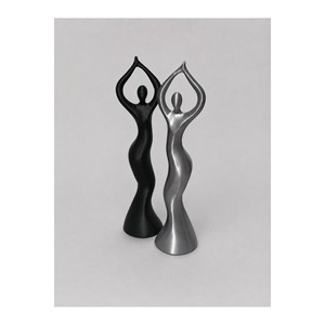 Figurine de femme dansante moderne imprimée en 3D, noir et argent, décoration originale pour la maison - Product Image 1