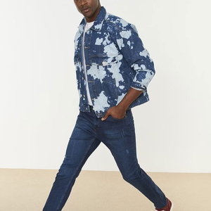 Veste en denim délavée pour homme, 100% coton, imperméable, respirante, col montant, imprimé palmier, streetwear, directement de l'usine - Product Image 4