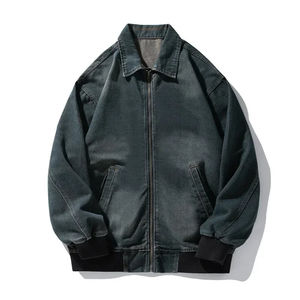 แจ็กเก็ตผ้ายีนส์ซักโอเวอร์ไซส์มีซิปเสื้อโค้ทยีนส์คอปกพับลงแบบลำลองแนวสตรีทแวร์แนววินเทจของผู้ชายสำหรับฤดูใบไม้ผลิฤดูใบไม้ร่วง - Product Image 4