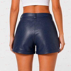 Shorts pour femme Tiierwear taille mi-haute en similicuir PU imperméable, respirant, coupe-vent, écologique, style streetwear, couleur unie, fermeture boutonnée - Product Image 5