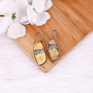 Pendientes Colgantes de Latón con Diseño Bohemio de Abeja y Jaspe para Mujer, Baño de Rodio Negro, Regalo de Moda para Bodas, Compromisos y Fiestas - Product Image 4