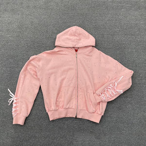 Logo personnalisé Fabrication de vêtements Personnalisé Luxe Bling Bling Strass Survêtement Surdimensionné Style ample Sweat à capuche avec fermeture éclair Hommes - Product Image 6