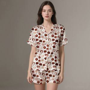 Elegant Adult <b>Silk</b> Satin Sleepwear Lightweight Digital Printed <b>Pajamas</b> Set Smooth Breathable Luxury - Product Image 1