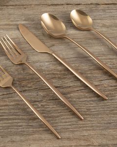 Ensemble de couverts en acier inoxydable fait main en Inde avec manche rond et fin plaqué or rose pour la table à manger, vaisselle, couverts - Product Image 5