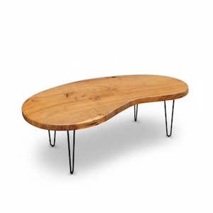 Table basse ovale en acacia en bois massif avec bords lisses de taille personnalisée pieds en fil de métal durables meubles de maison modernes minimalistes - Product Image 1