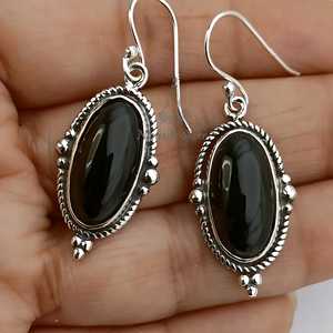 Black <b>Onyx</b> <b>Earrings</b> 925 Sterling Silver Oval Gemstone Dangle Handmade Jewelry - Product Image 6