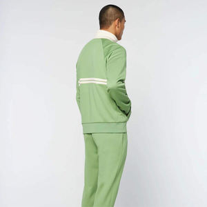 Ensemble de survêtement vert clair pour homme, veste zippée avec bande blanche et pantalon assorti, polyester, tenue décontractée athlétique en deux pièces - Product Image 5