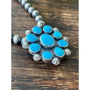 Kingman Turquoise <b>and</b> Sterling <b>Silver</b> Cluster Pendant <b>and</b> <b>Earring</b> <b>Set</b> Fine Jewelry <b>Set</b> - Product Image 3