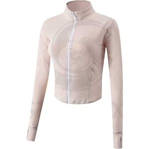 OEM Women's Stretchy Full Zip <b>Yoga</b> Gym Fitness <b>Jacket</b> Casual Stand Collar Thumb Hole Woven Winter Exercise Front - Product Image 1