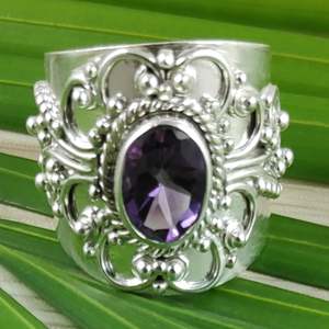 Navya <b>Craft</b> Women's Fashionable Amethyst 925 Sterling Silver <b>Ring</b> Handmade Bezel Setting Sizes 4 to 14 US Perfect Gift - Product Image 2