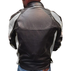 Venta caliente Racing chaqueta de cuero de vaca genuino para hombres motociclismo de invierno con protecciones Color negro/gris - Product Image 3