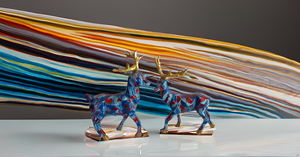 Handmade Resin Deer Wildlife Animal Statue Pair Energetic Longevity Decor for Home/Office Gift Showpiece - Product Image 2