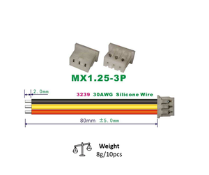 Cable MX1.25-3P <span class=keywords><strong>BYR</strong></span> de Silicona y Cobre con Conector MX 1.25-3P 30AWG, Cable de Terminal para Batería Digital, 500 Piezas MX1.25 3P - Product Image 3