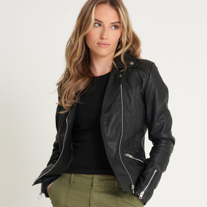 High Street Style Premium Quality Women's Zipper Stand Collar Racer Jacket Patrón de letras de moda Invierno al aire libre Servicio OEM - Product Image 5