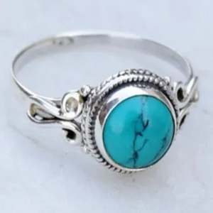 Turquoise Round <b>925</b> Sterling <b>Silver</b> Handmade <b>Ring</b> Boho December Birthstone Jewelry Inlay Setting Perfect Gift for Her Birthday - Product Image 6