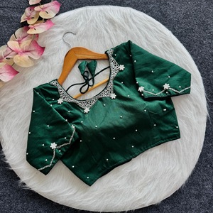 Lourd beau mariage porter exclusif dernière soie moderne Pista partout fabricant de chemisier de travail à la main de Surat - Product Image 6