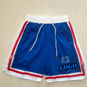 Short de basket-ball en sergé de broderie vintage personnalisé pour hommes 5 pouces Double couche maille vêtements de basket-ball Shorts Streetwear - Product Image 6