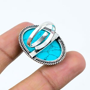 แหวนแฟชั่นสไตล์โบฮีเมียนทำจากสแตนเลส ประดับด้วยพลอยเทอร์ควอยซ์ซานตาโรซาสวยงาม พร้อมขอบประดับแบบ Bezel ชุบทอง 18K ทันสมัย สวยงาม เหมาะเป็นของขวัญ - Product Image 3