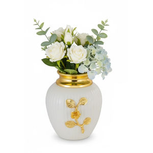 Elegante Florero de Metal Bronce Martillado con Adorno de Hoja de Orquídea Dorada, Forma de Urna Decorativa Única para Decoración Moderna del Hogar - Product Image 5