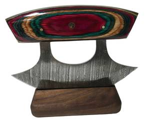 Thủ công kỳ lạ gỗ Ulu dao với đa sôi động Damascus lưỡi da Vỏ bọc và Gỗ Đứng Cơ sở đặt hàng tối thiểu 5 cái - Product Image 4