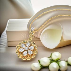 Diseño Floral de tilo 9kt/24kt colgante de oro blanco diamante adornado joyería fina para bodas y regalos de compromiso - Product Image 6