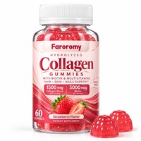 Gummies de collagène hydrolysé OEM avec biotine et multivitamines, saveur fraise, pour la santé des cheveux, de la peau et des ongles, complément alimentaire